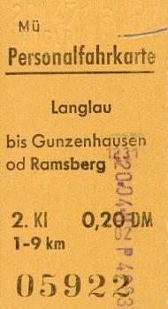 Personalfahrkarte Langlau Ramsberg Gunzenhausen