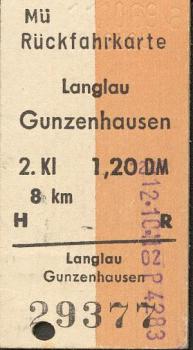 Rückfahrkarte Langlau Gunzenhausen 1,20 DM