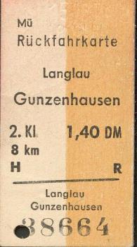 Rückfahrkarte Langlau Gunzenhausen 1,40 DM