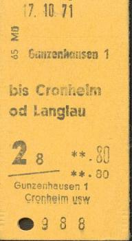 Fahrkarte Gunzenhausen Cronheim