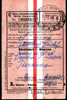 Sonntags-Rückfahrkarte Velden am W See – Venezia 1938