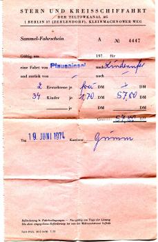 Sammel Fahrschein Stern und Kreisschiffahrt Berlin Pfaueninsel – Lindenufer 1974