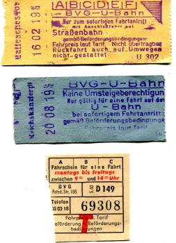 3 Fahrscheine BVG Berlin Tagestarif, Rollenfahrscheine