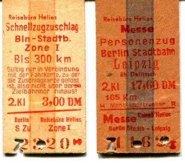 2 DR Fahrkarten Messe Leipzig Zuschlag Rotdruck