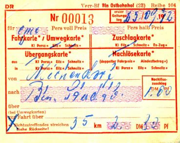 Fahrschein Michendorf – Berlin Stadtbahn Rotdruck