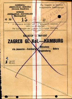 Fahrschein Zagreb – Hamburg 1957