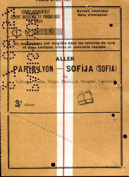 Fahrschein Paris – Sofija 1957