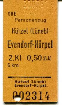 OHE Fahrkarte Hützel – Evendorf-Hörpel