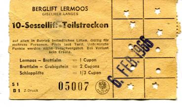 Fahrschein Berglift Sessellift Lermoos