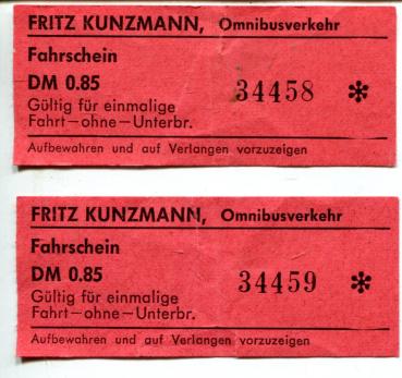2 Fahrscheine Omnibusverkehr Kunzmann