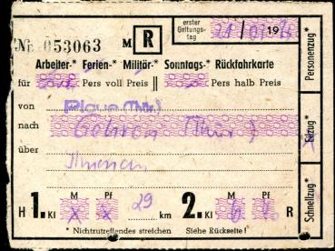 DR Fahrschein Plaue – Gehren