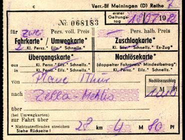 DR Fahrschein Plaue – Zella-Mehlis