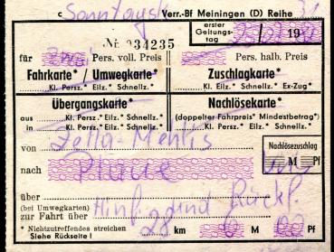 DR Fahrschein Zella-Mehlis – Plaue