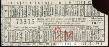 Fahrschein Grosse Berliner Charlottenburger Strassenbahn und Vorortbahnen