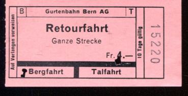 Fahrschein Retourfahrt Gurtenbahn