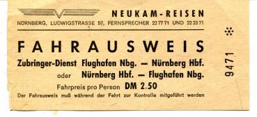 Fahrschein Neukam Reisen Zubringerdienst Nürnberg Flughafen