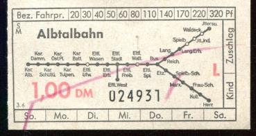 Fahrschein Albtalbahn 1 DM