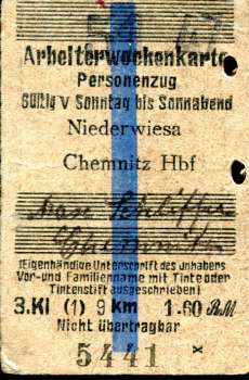 Arbeiterwochenkarte Niederwiesa – Chemnitz 1947