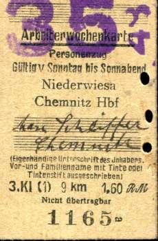 Arbeiterwochenkarte Niederwiesa – Chemnitz 1948