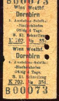 Fahrkarte Wien Westbf – Dornbirn 1939