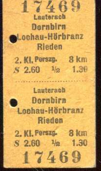Fahrkarte Lauterach – Dornbirn / Lochau / Rieden
