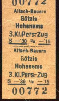 Fahrkarte Altach-Bauern – Götzis / Hohenems 1926