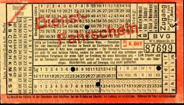 BVG Dienstfahrschein  Omnibus 6 / 39