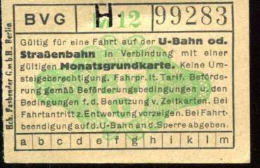 BVG Fahrschein mit Monats Grundkarte