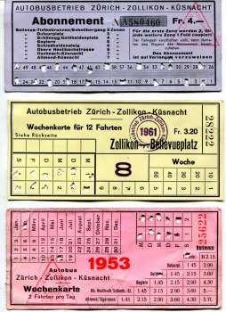 4 Fahrscheine Autobusbetrieb Zürich – Küssnacht