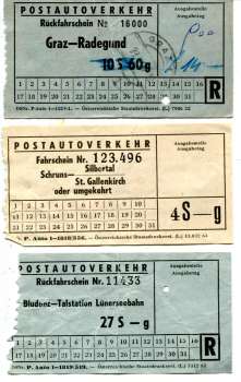 3 Fahrscheine Postautoverkehr Schrunz Bludenz Radegund