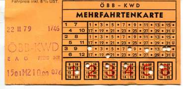 Fahrschein ÖBB KWD Mehrfartenkarte 1979
