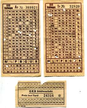 3 Fahrscheine GKB Kraftwagen Städteverkehr
