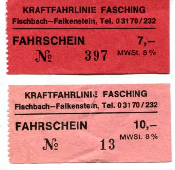 2 Fahrscheine Kraftfahrlinie Fasching Fischbach – Falkenstein