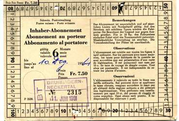 Fahrschein Abonnement Schweiz Postverwaltung 1961