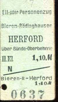 Fahrkarte Bieren-Rödinghausen – Herford II Klasse 1,10M