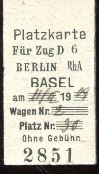 Platzkarte D 6 Berlin – Basel 1909