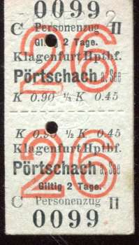 Fahrkarte Klagenfurt – Pörtschach 1912