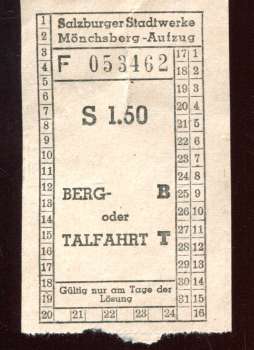 Fahrschein Salzburg  Mönchsberg Aufzug S 1,50