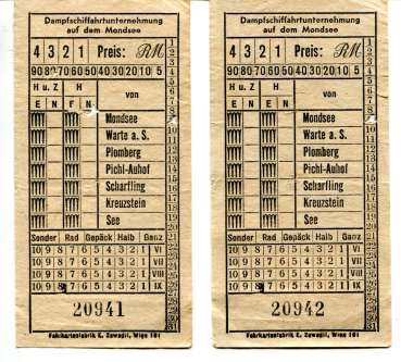2 Fahrscheine Dampfschiffahrt Mondsee Preis RM