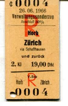 Fahrkarte Horb – Zürich 1966