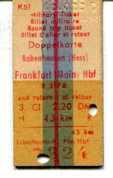 Militär Rückfahrkarte Babenhausen – Frankfurt (Main) 3 Klasse