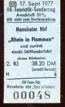 Fahrkarte DB Touristik Sonderzug Rhein in Flammen 1977