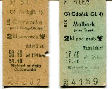 2 PKP Fahrkarten Gdansk Malbork Czerwonka