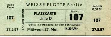 Fahrschein Weisse Flotte Berlin Linie D Platzkarte 1987