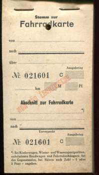 1 Block mit 25 Fahrradkarten Reichsbahn nur für Lehrzwecke