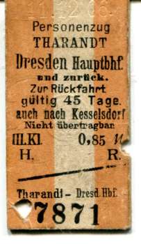 Fahrkarte Tharandt – Dresden und Zurück 1906