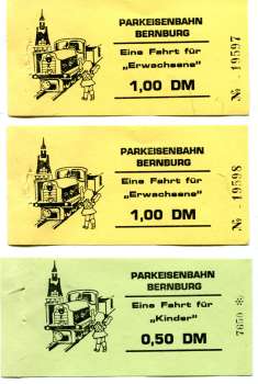 3 Fahrscheine Parkeisenbahn Bernburg