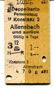 Fahrkarte Konstanz – Allensbach 3. Klasse 1947