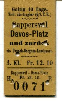 Fahrkarte Rapperswil – Davos-Platz 3. Kl 1912
