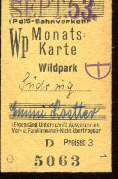 S-Bahn Monatskarte Wildpark – Berlin Südring 1953